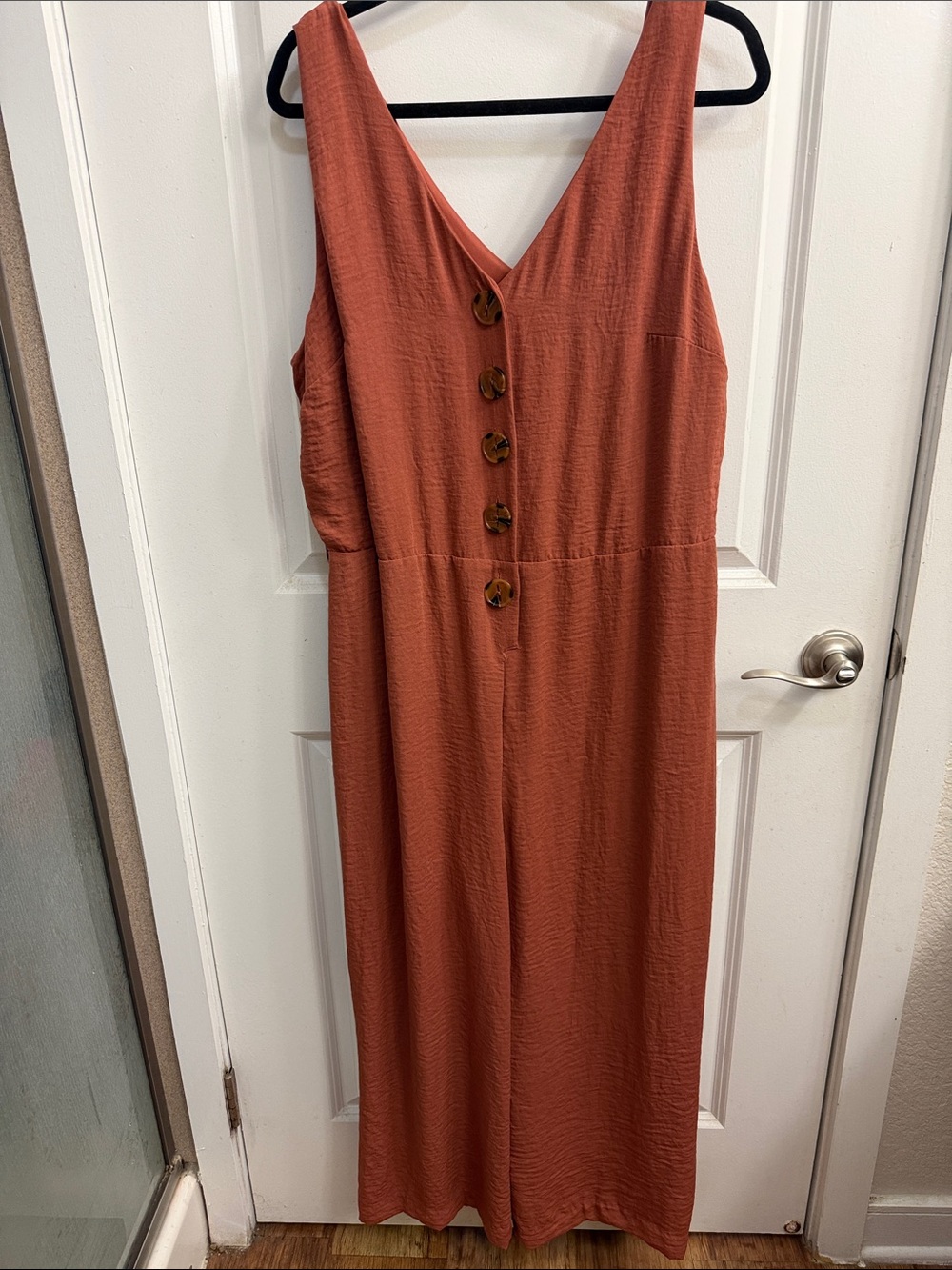 Rust Sleeveless Button-Front Jumpsuit